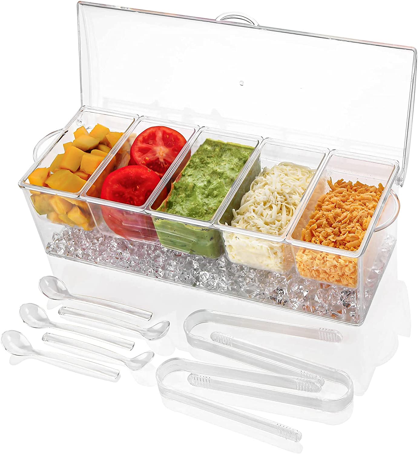 🔥LAST DAY 49% OFF-Ice Chilled Condiment Tray-4 Removable Compartments-Lid-2 Cup Containers